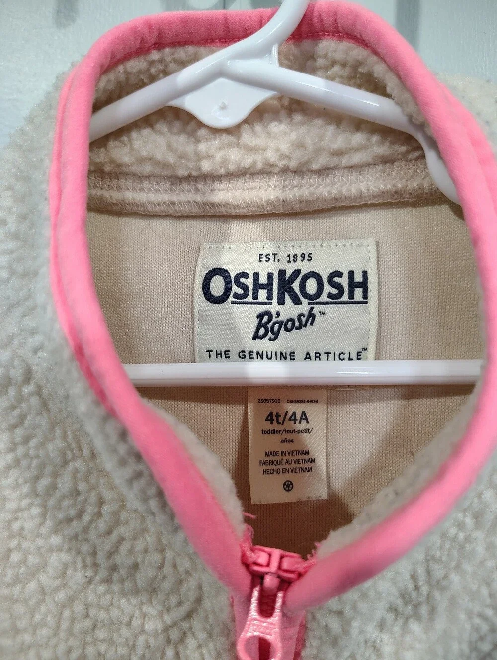OshKosh B'gosh Girls 4T Full Zip Sherpa Fleece Jacket Cream White